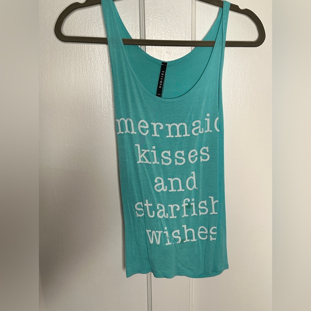 Triumph Turquoise Scoop-Neck Tank with White Typographic Graphic